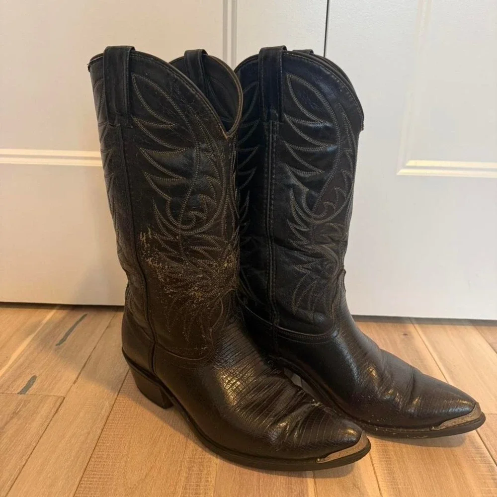Tony Lama Boots Mens Black Western Leather COWBOY BOOTS 9 D El Paso TX